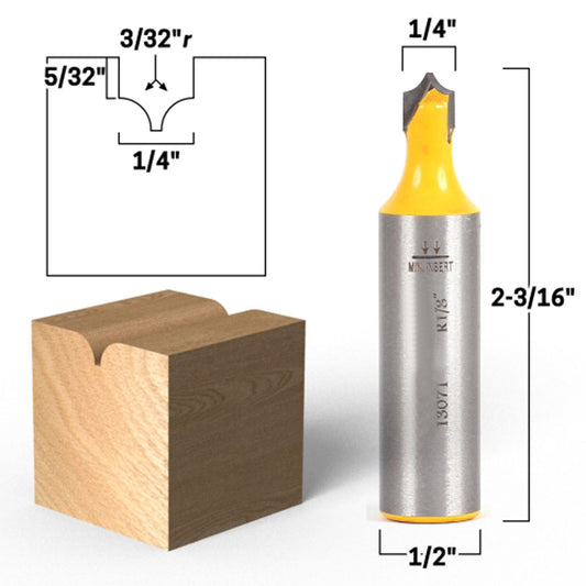 3/32" Radius Point Cutting Round Over Groove 1/2" Shank Router Bit