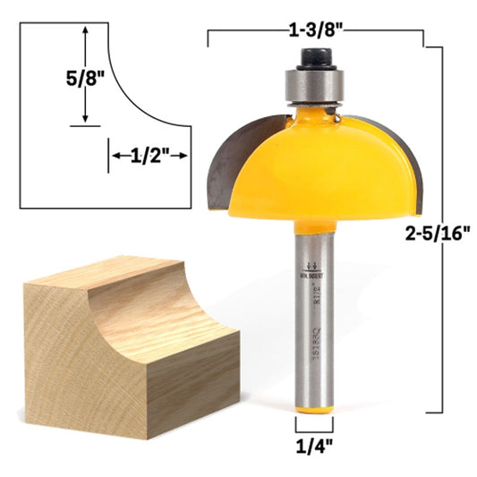 1/2" Radius Cove Edge Forming 1/4" Shank Router Bit
