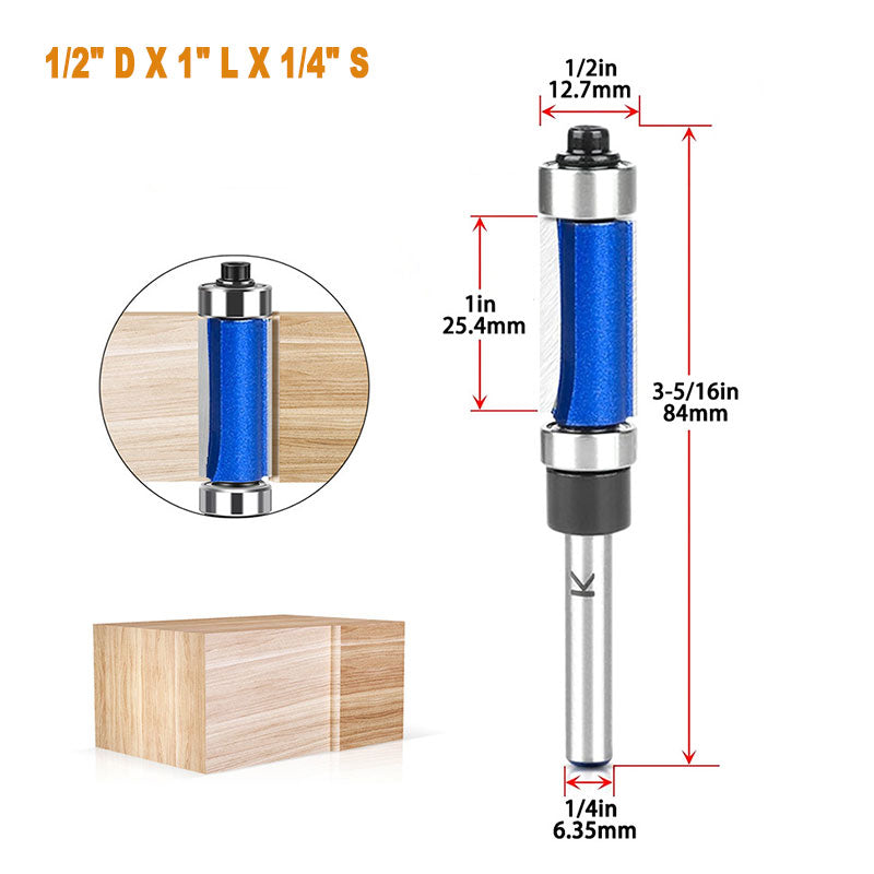 1/4" Shank Flush Trim Router Bit with Top and Bottom Bearings Carbide for Precision Woodworking