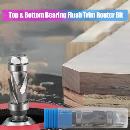 7/8" Cutting Dia 1/2" Shank Compression Spiral Flush Trim Router Bit with Top & Bottom Bearing For Wood Trimming Template and Pattern Work
