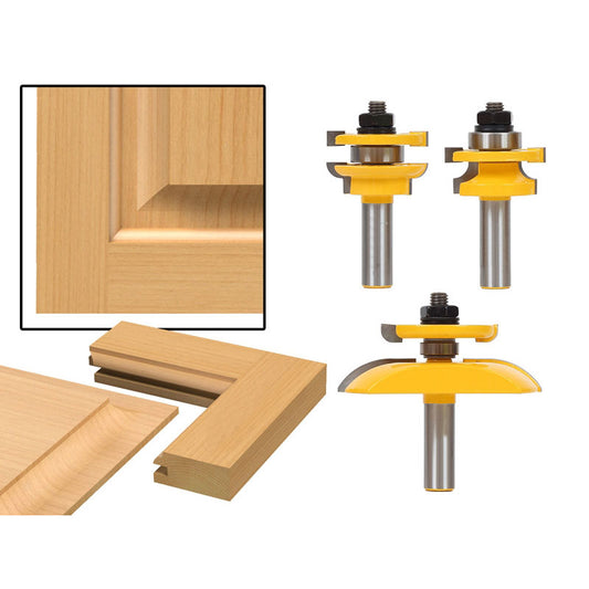 Round Over 3 Bit Raised Panel Cabinet Door 1/2" Shank Router Bit Set with Back cutter Panel Raiser