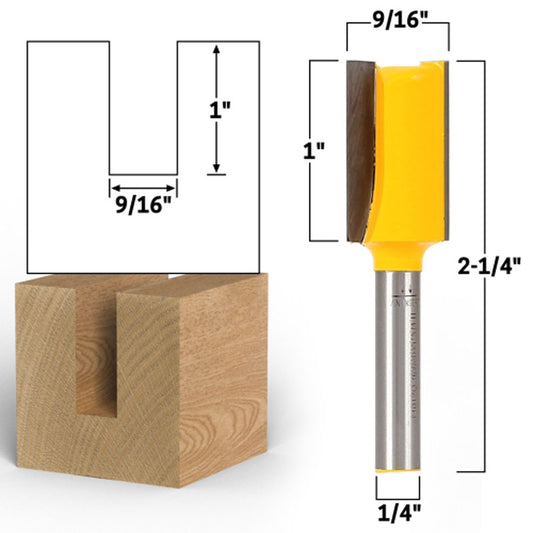 9/16" Diameter X 1" Height 1/4" Shank Straight Router Bit