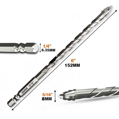 Upgraded 6 Inch (152mm) Masonry Drill Bit Collection Tungsten Carbide Serrated Bits for Concrete Tile Brick and More