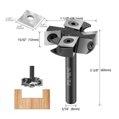 8mm Shank Anti Vibration 2+2 Carbide Insert Wood Router Bit with Removable Blade for Efficient Surfacing Slotting and Leveling