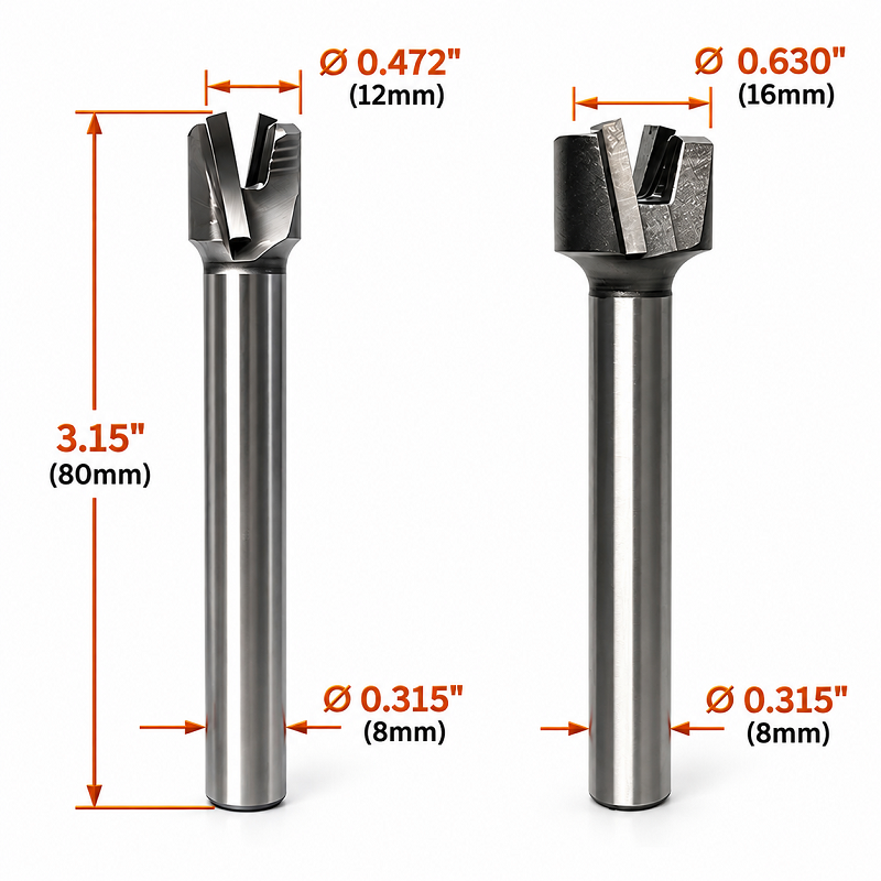8mm Shank Double Flute Carbide Straight Router Bits Grooving Cutter for Woodworking, 1PC/2PCS Set