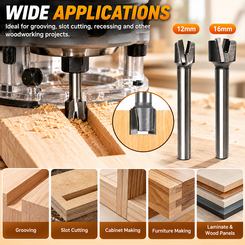 8mm Shank Double Flute Carbide Straight Router Bits Grooving Cutter for Woodworking, 1PC/2PCS Set