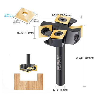 8mm Shank Anti Vibration 2+2 Carbide Insert Wood Router Bit with Removable Blade for Efficient Surfacing Slotting and Leveling