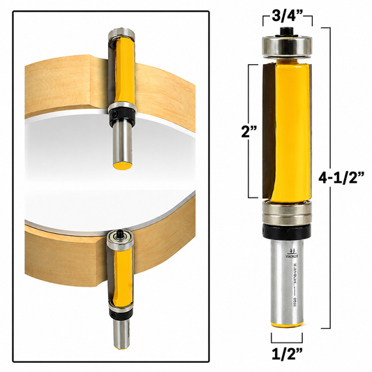 2" Down Shear Flush Trim Top and Bottom Bearing 1/2" Shank Router Bit