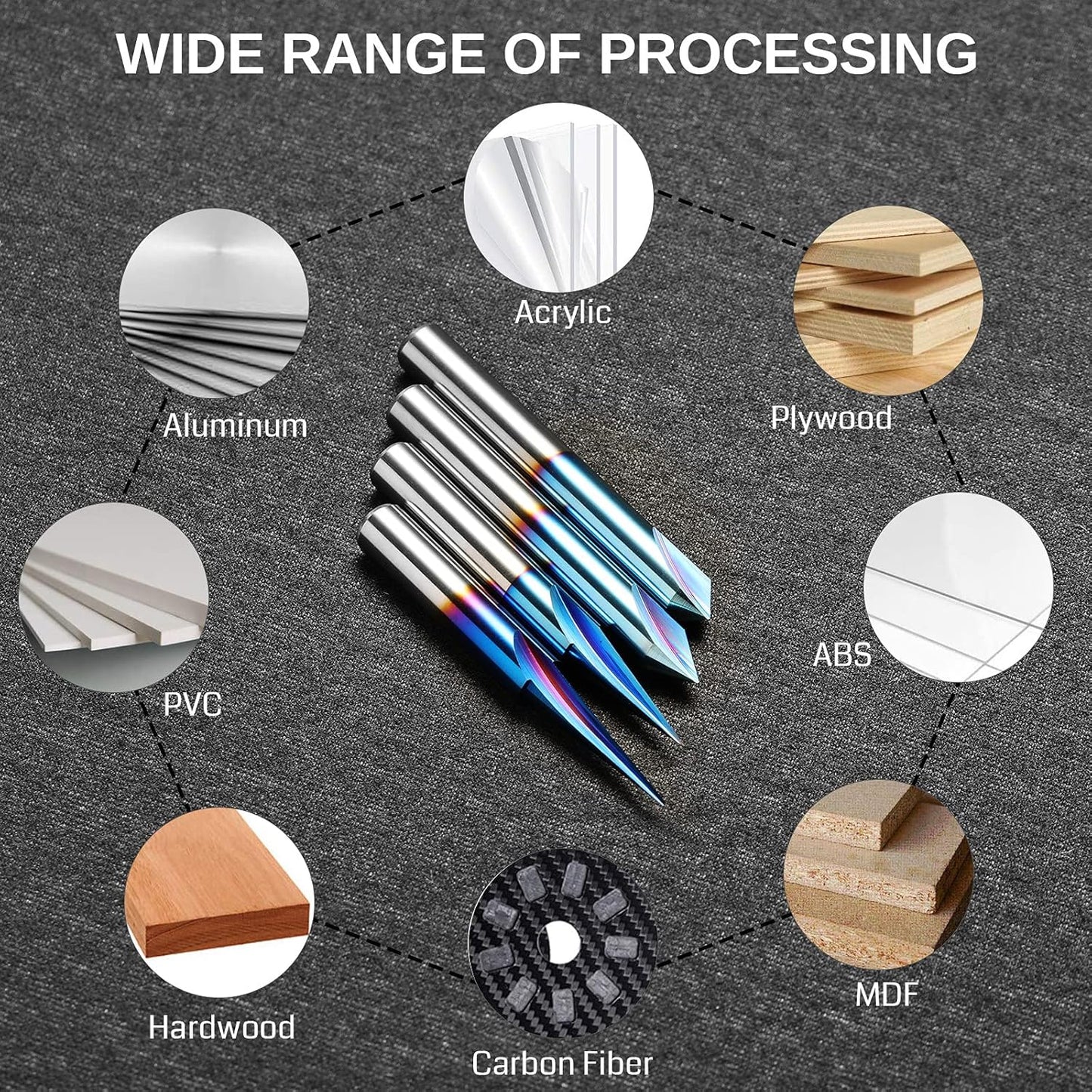 1/4" Shank CNC Wood Carving Router Bit Tungsten Carbide Nano Blue Coating for V-Groove Chamfering and Engraving