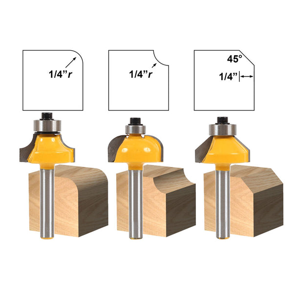 3 Bit Edging Small Round over Cove & Chamfer Router Bit Set – RouterBit ...