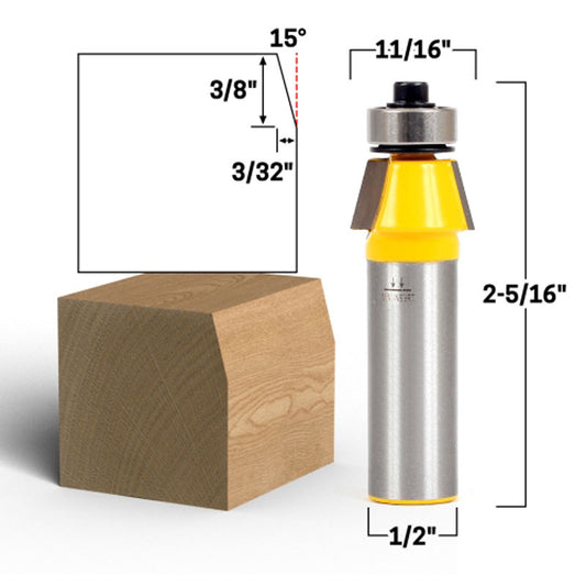 15 Degree Bevel Trim 1/2" Shank Router Bit