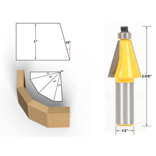 15° Chamfer & Bevel Edging 1/2" Shank Router Bit