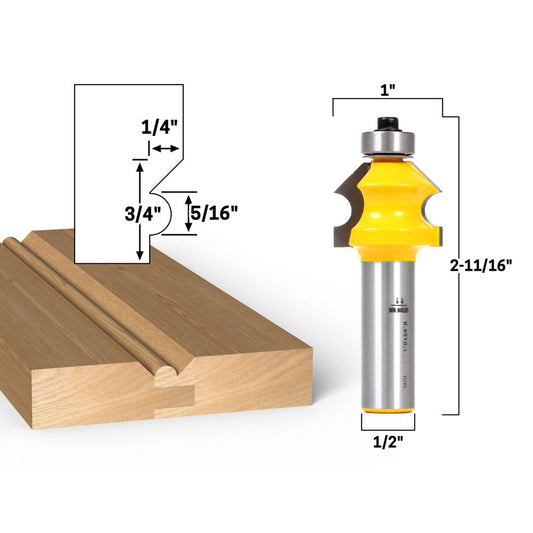 Bevel & Bead Wainscoting 1/2" Shank Router Bit