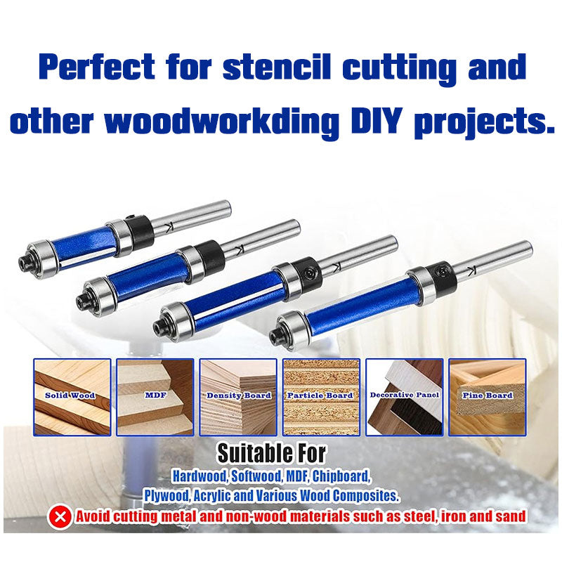 1/4" Shank Flush Trim Router Bit with Top and Bottom Bearings Carbide for Precision Woodworking