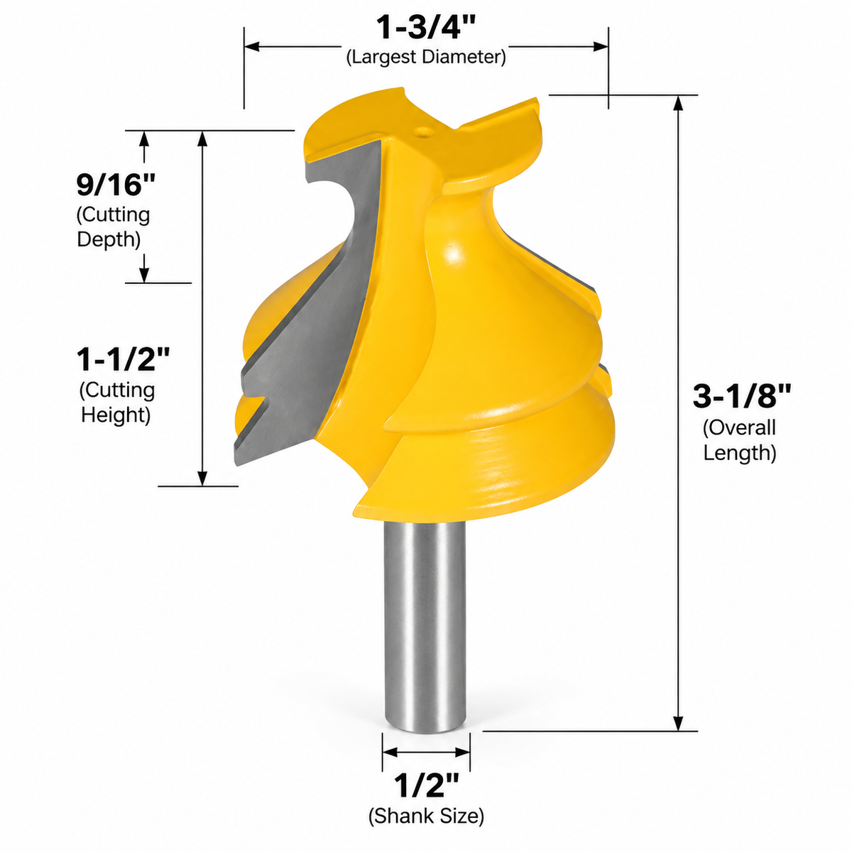 1-1/2" Base Cap Molding Router Bit, Carbide Tipped Baseboard Molding Bit with 1/2" Shank