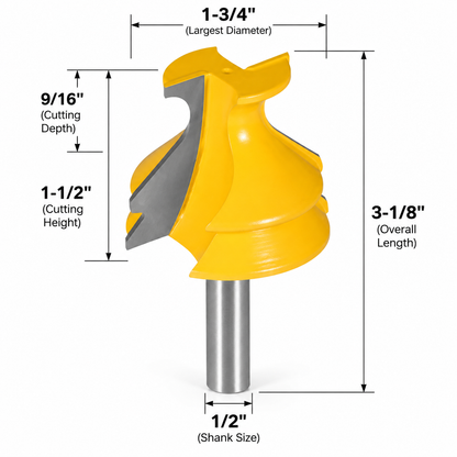 1-1/2" Base Cap Molding Router Bit, Carbide Tipped Baseboard Molding Bit with 1/2" Shank