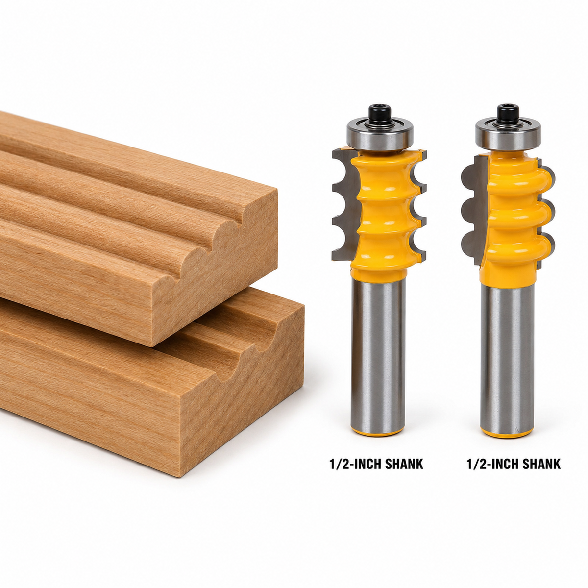 2-Piece Triple Bead & Flute Router Bit Set, 1/2-Inch Shank for Woodworking