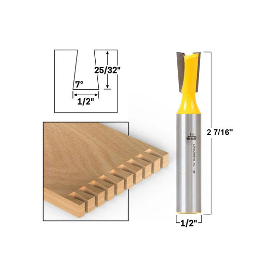 7° X 1/2" Dovetail 1/2" Shank Router Bit