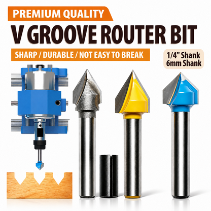 3 PCS V Groove Router Bit Set 60 & 90 Degree Carbide Tipped CNC Woodworking Engraving Bits