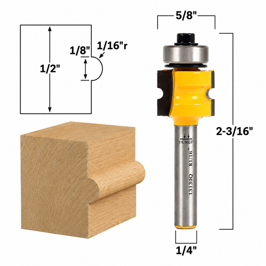 1/8" Bead Bullnose 1/4" Shank Router Bit