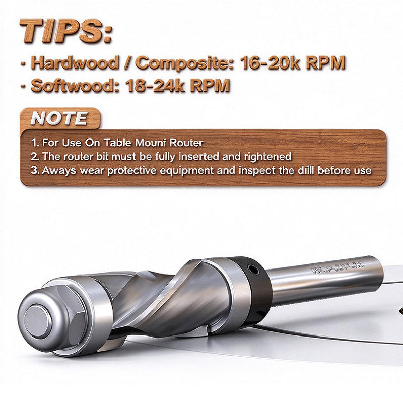 Double Bearing Spiral Flush Trim Router Bit, 1/4" Shank, 1/2" Cutting Diameter Compression Cutter for Woodworking