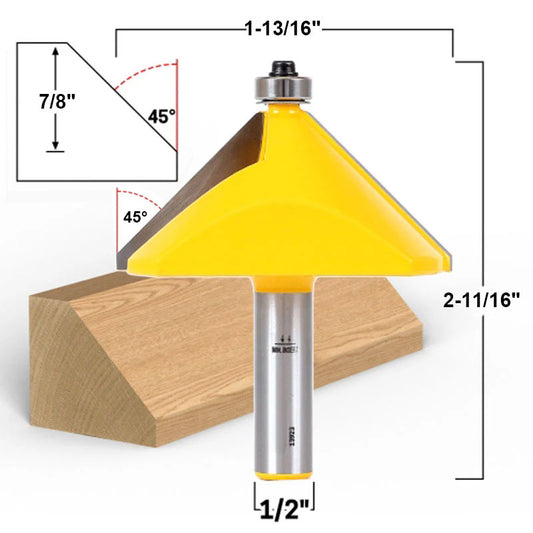 45 Degree Chamfer Edge Forming 1/2" Shank Router Bit