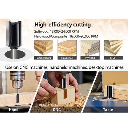 7pcs Straight Router Bit Set Black Grooving Milling Cutter 1/4" Shank Double Flute Dado Cutter for Woodworking