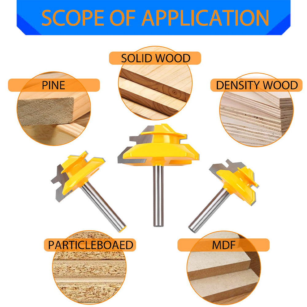 1PC or 3PCS 8mm Shank 45° Lock Miter Router Bit Tungsten Carbide Woodworking Milling Cutter