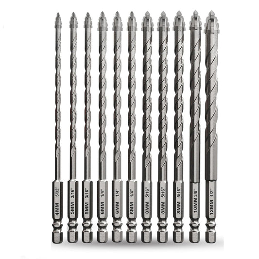 10-Piece 6 Inch (152mm) Tungsten Carbide Masonry Drill Bit Set for Concrete, Tile, Brick, Glass, Ceramic, Wood, and Plastic