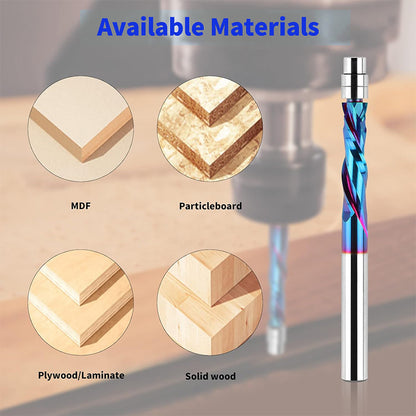 1/4" Shank 1-1/8" CL Flush Trim Up/Down Cut Compression Spiral CNC Nano Coated Carbide Router Bit