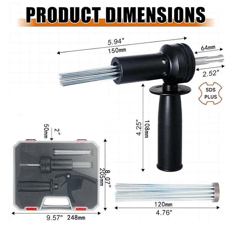 SDS Plus Needle Scaler Attachment for Rotary Hammer Drill, 18-Prong Rust & Paint Removal Tool, Concrete Scabbling & Weld Cleaning
