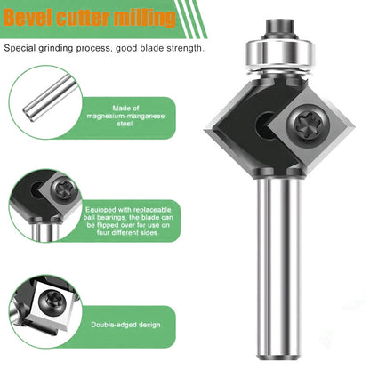 45° Chamfer Router Bit – Reversible Double Edge Tungsten Carbide Cutter