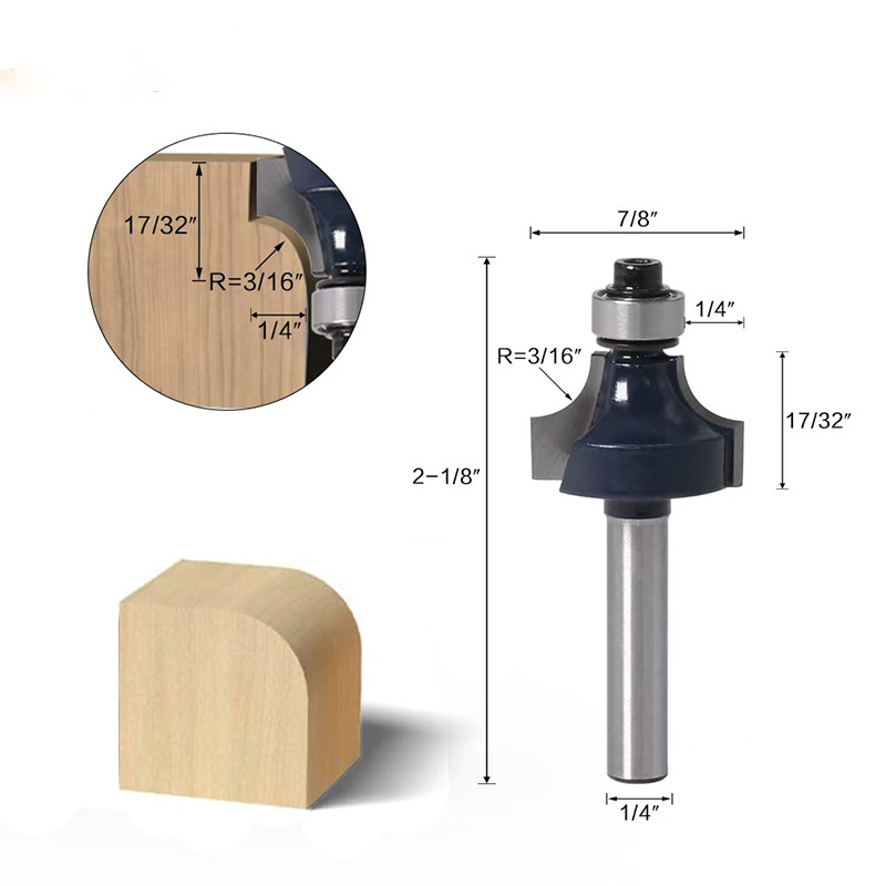 1/4" Shank Corner Round Over Router Bit with Bearing High-Grade Carbide R-Edge Trimming Woodworking Milling Cutter