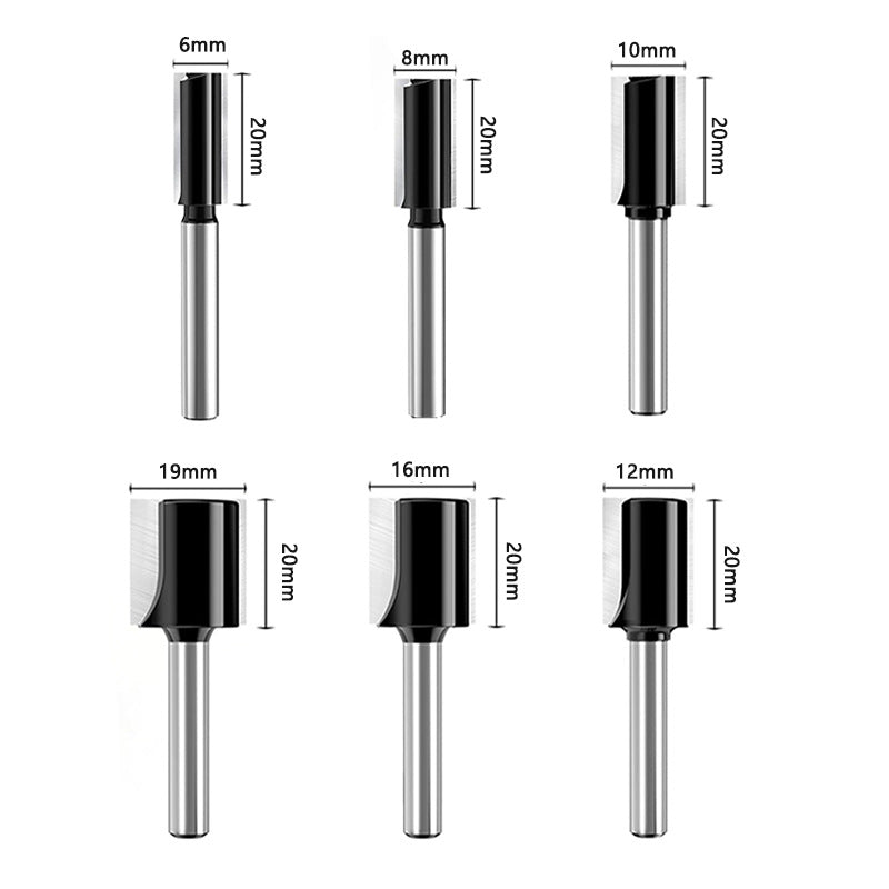 6-Piece Woodworking Milling Cutter Set Double-Edged Carbide Alloy Bits for Grooving Jointing and Bottom Cleaning