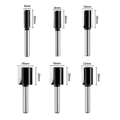 6-Piece Woodworking Milling Cutter Set Double-Edged Carbide Alloy Bits for Grooving Jointing and Bottom Cleaning