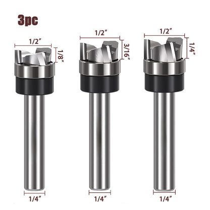 3PCS Spiral Flush Trim Router Bit Set, 1/2" Dia, 1/4" Shank, 3-Flute Down Cut Bits for Trimming, Dado & Bottom Cleaning