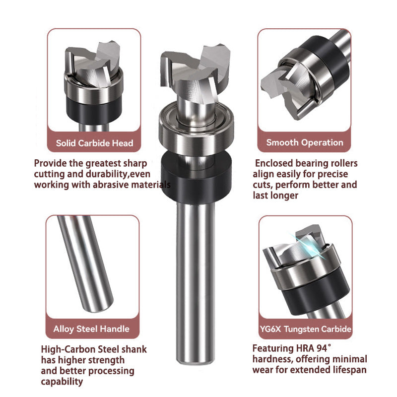 3PCS Spiral Flush Trim Router Bit Set, 1/2" Dia, 1/4" Shank, 3-Flute Down Cut Bits for Trimming, Dado & Bottom Cleaning