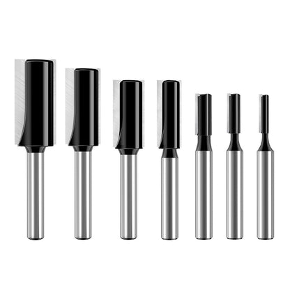 7pcs Straight Router Bit Set Black Grooving Milling Cutter 1/4" Shank Double Flute Dado Cutter for Woodworking