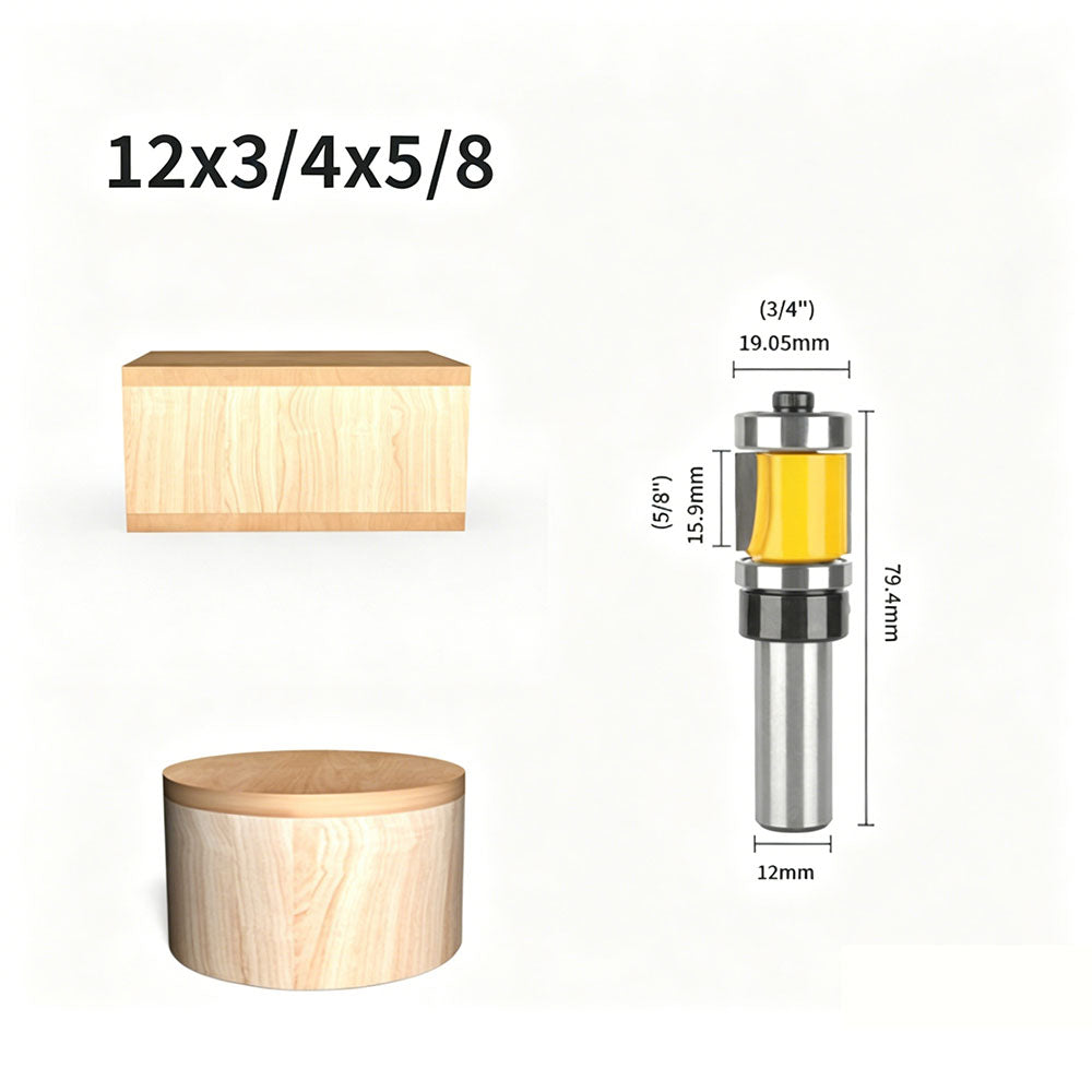 Top & Bottom Bearing Flush Trim Router Bit, 3/4 Inch Cutting Diameter, 12mm Shank