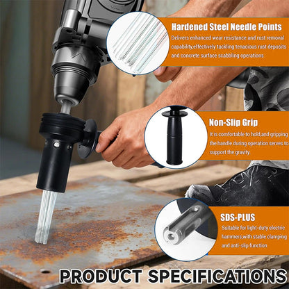 SDS Plus Needle Scaler Attachment for Rotary Hammer Drill, 18-Prong Rust & Paint Removal Tool, Concrete Scabbling & Weld Cleaning