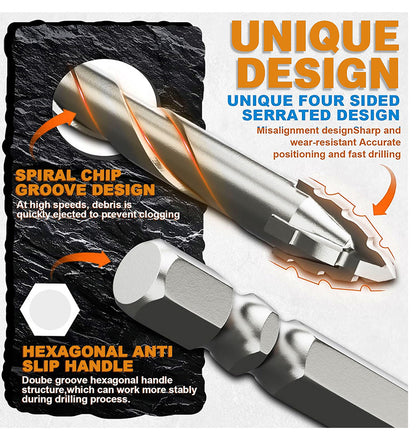 Upgraded 6 Inch (152mm) Masonry Drill Bit Collection Tungsten Carbide Serrated Bits for Concrete Tile Brick and More