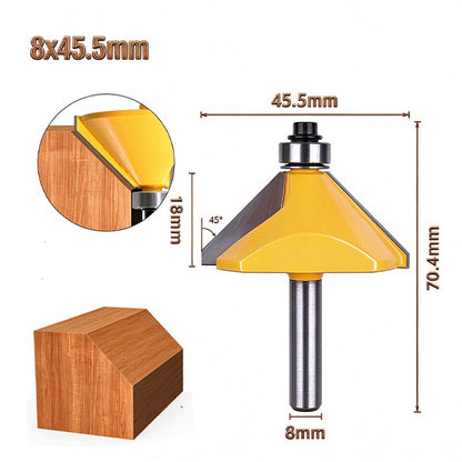 2PCS 45 Degree Chamfer Router Bit Set Carbide Tipped Edge Trimming Bits for Woodworking