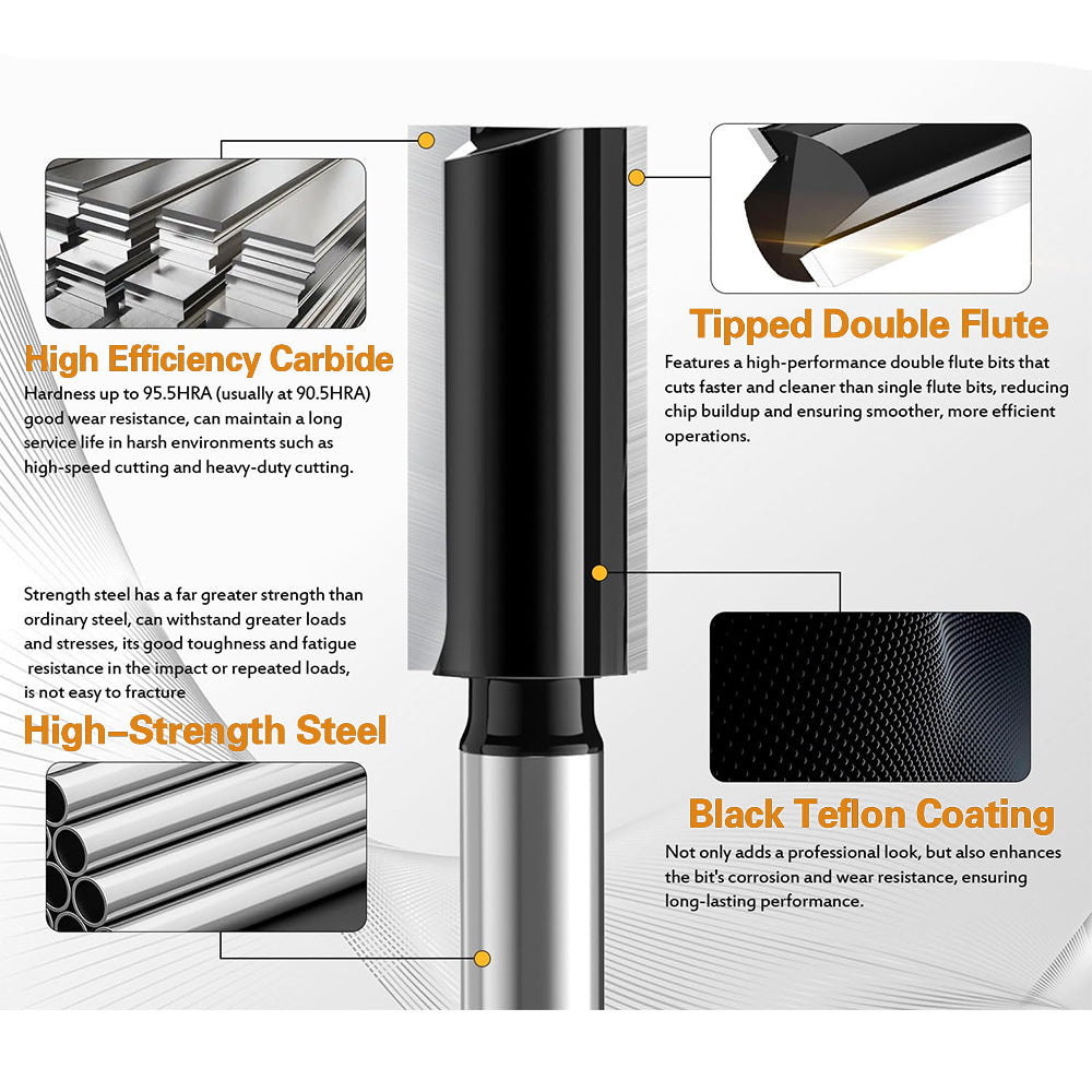 6-Piece Woodworking Milling Cutter Set Double-Edged Carbide Alloy Bits for Grooving Jointing and Bottom Cleaning