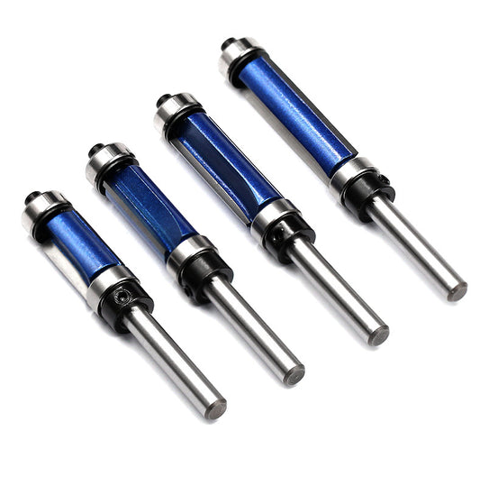4-Piece Flush Trim Router Bits 3/4", 1", 1-1/4", 1-1/2" Cutting Length 1/4" Shank Carbide Top and Bottom Bearings for Woodworking