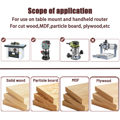 3PCS Spiral Flush Trim Router Bit Set, 1/2" Dia, 1/4" Shank, 3-Flute Down Cut Bits for Trimming, Dado & Bottom Cleaning