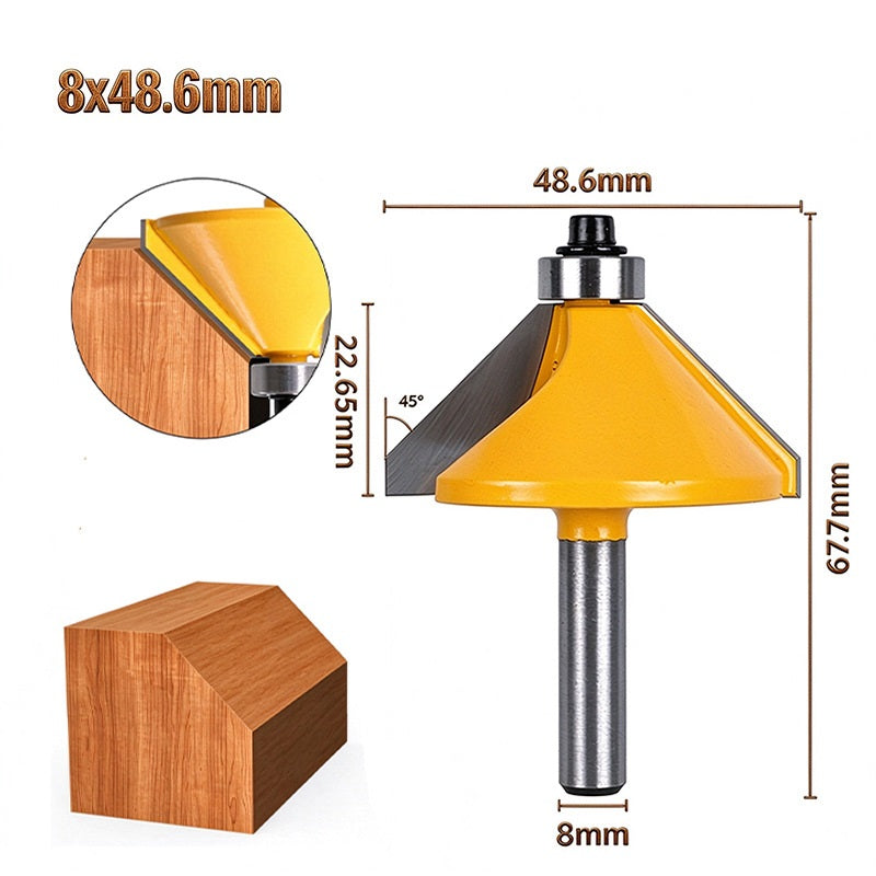 2PCS 45 Degree Chamfer Router Bit Set Carbide Tipped Edge Trimming Bits for Woodworking