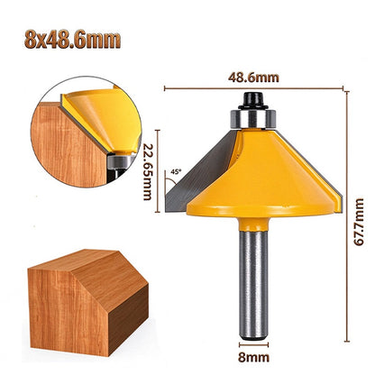 2PCS 45 Degree Chamfer Router Bit Set Carbide Tipped Edge Trimming Bits for Woodworking