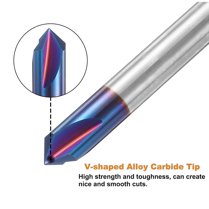 V Groove CNC Router Bit 1/4 Inch Shank, 3 Flute Carbide Chamfer End Mill 15° 30° 60° 90° Engraving Tool