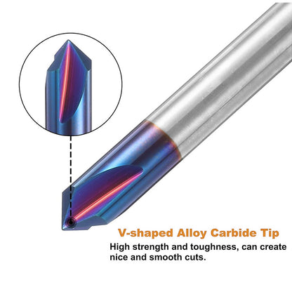 V Groove CNC Router Bit 1/4 Inch Shank, 3 Flute Carbide Chamfer End Mill 15° 30° 60° 90° Engraving Tool