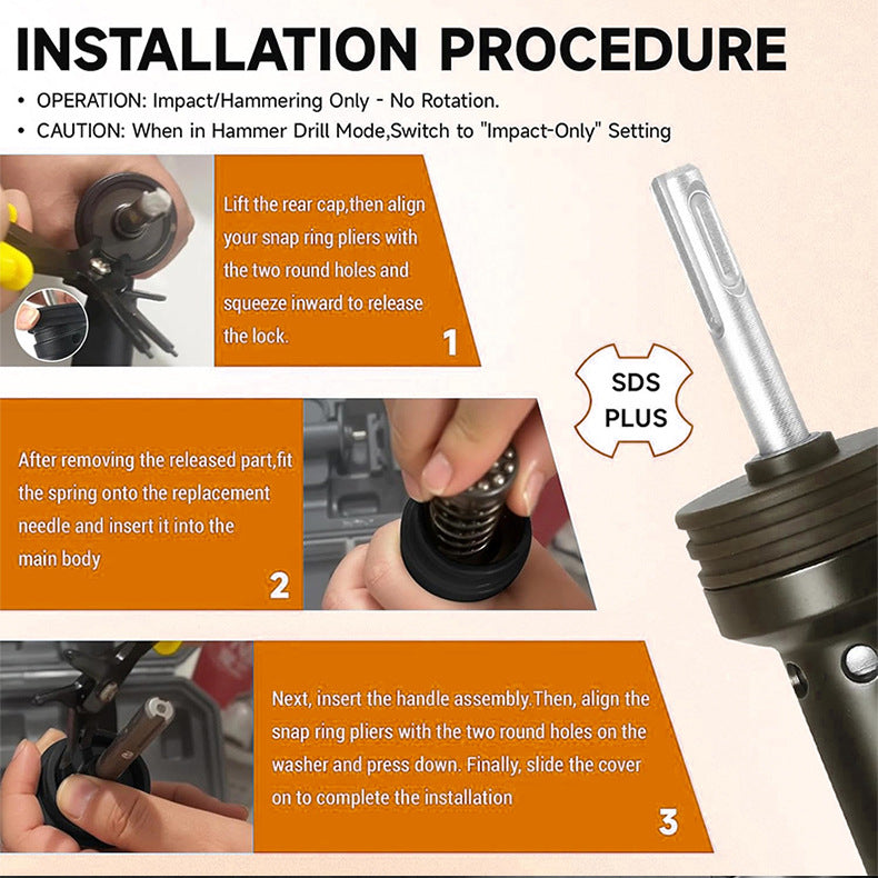 SDS Plus Needle Scaler Attachment for Rotary Hammer Drill, 18-Prong Rust & Paint Removal Tool, Concrete Scabbling & Weld Cleaning